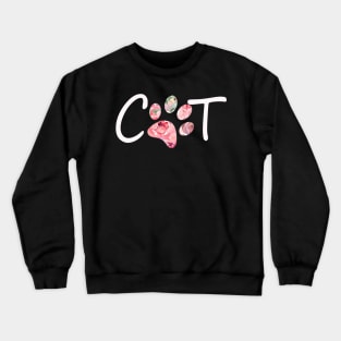 Cat footprint, flowers, roses flower, cat lovers, cute cat design, cute, cat, Crewneck Sweatshirt